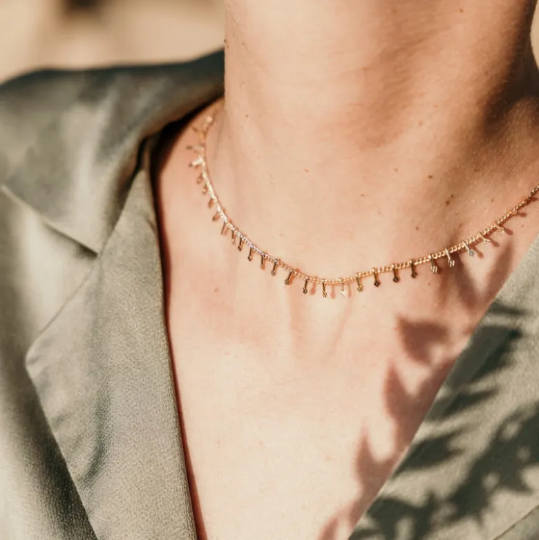 Collier ras de cou pampilles or