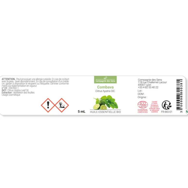 Combava (citrus hystrix) - huile essentielle bio - 5ml garantie chromacert® - ch