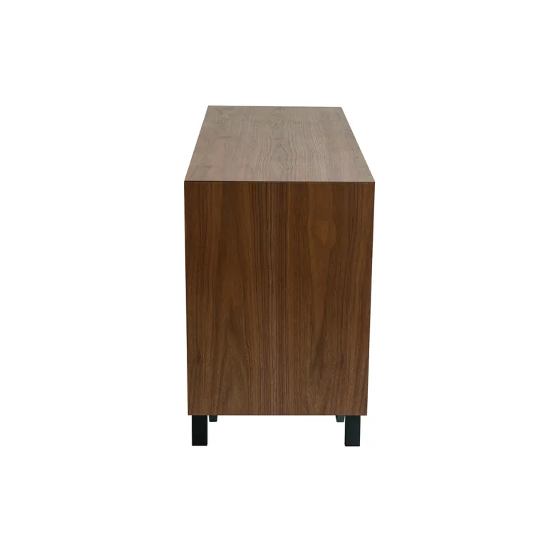 Commode bois foncé noyer et métal noir 6 tiroirs l120 cm manny