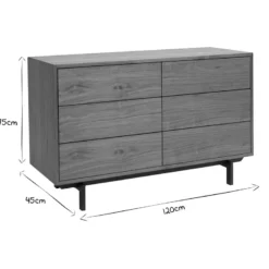 Commode bois foncé noyer et métal noir 6 tiroirs l120 cm manny
