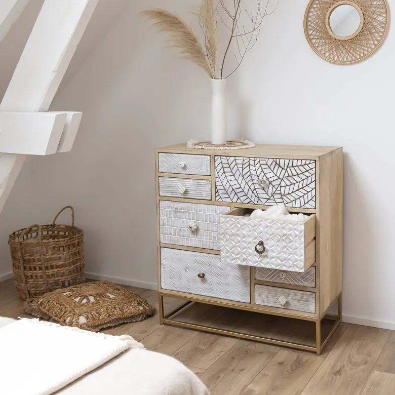 Commode en bois de manguier et métal