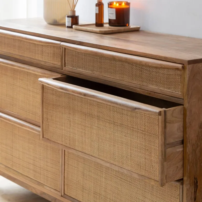 Commode en bois de manguier et cannage rim