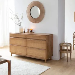Commode en bois de manguier et cannage rim