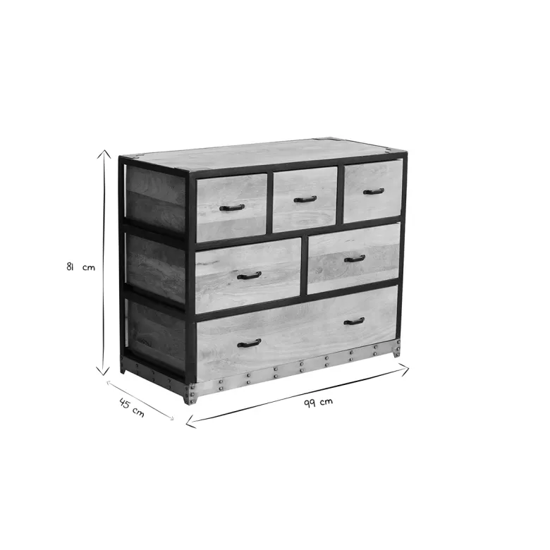 Commode en bois manguier massif et métal noir 6 tiroirs l99 cm industria