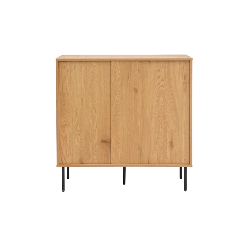 Commode finition bois clair chêne et pieds métal noir 3 tiroirs l100 cm pernelle