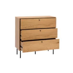 Commode finition bois clair chêne et pieds métal noir 3 tiroirs l100 cm pernelle