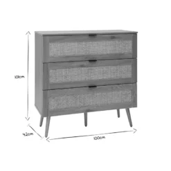 Commode finition bois clair, cannage en rotin 3 tiroirs l100 cm manille