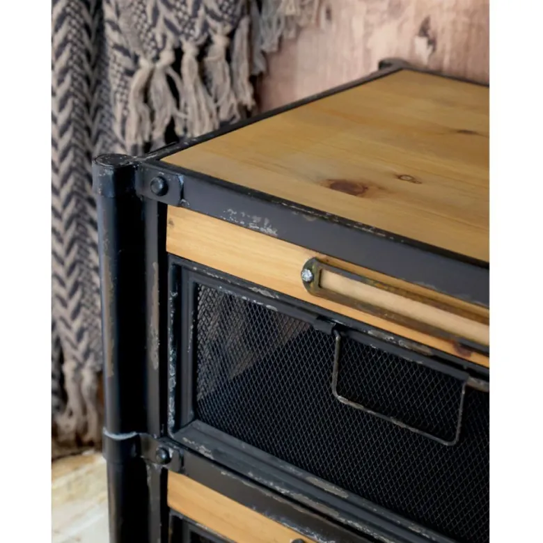 Commode industrielle en bois marron et fer noir 107 x 34 x 86.5 cm