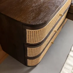 Commode 6 tiroirs en bois de manguier et cannage soren