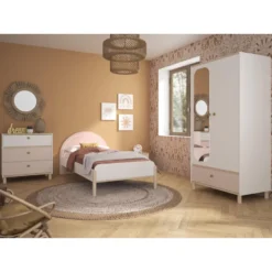 Commode 3 tiroirs rose blanc