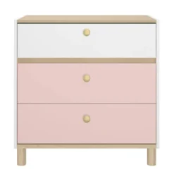 Commode 3 tiroirs rose blanc