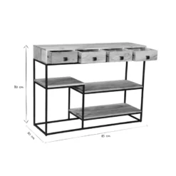 Console avec rangements 4 tiroirs en bois massif et métal noir l115 cm grenelle