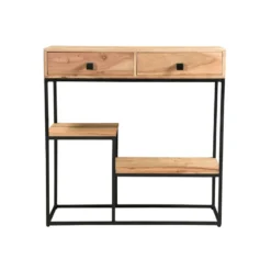 Console avec rangements 2 tiroirs en bois massif et métal noir l80 cm grenelle