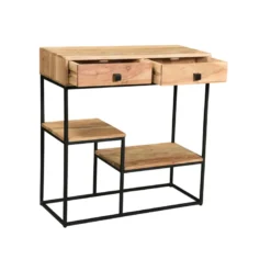 Console avec rangements 2 tiroirs en bois massif et métal noir l80 cm grenelle
