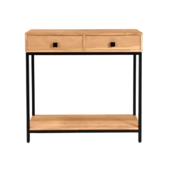 Console avec rangements 2 tiroirs en bois massif et métal noir l80 cm axelle