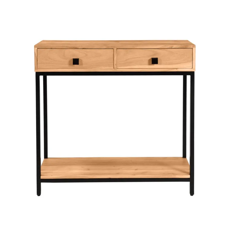 Console avec rangements 2 tiroirs en bois massif et métal noir l80 cm axelle