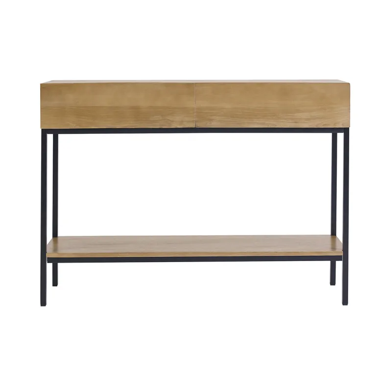 Console avec 2 tiroirs en bois manguier massif et métal noir l110 cm ypster