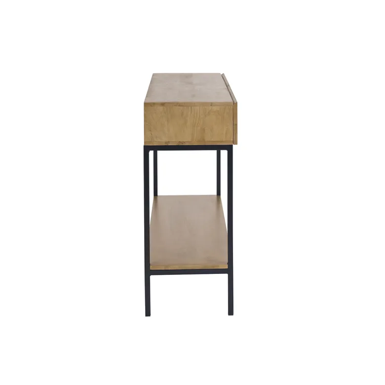 Console avec 2 tiroirs en bois manguier massif et métal noir l110 cm ypster