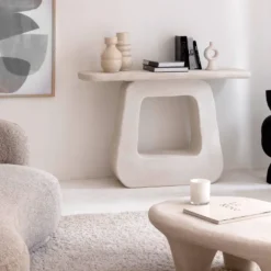 Console bois effet béton blanc