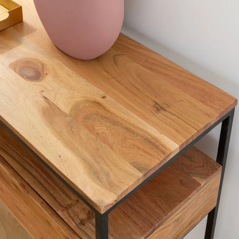 Console en bois d'acacia et métal