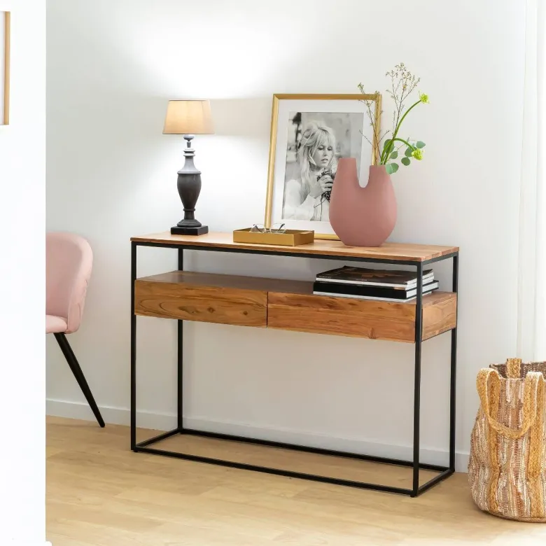 Console en bois d'acacia et métal