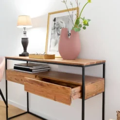 Console en bois d'acacia et métal