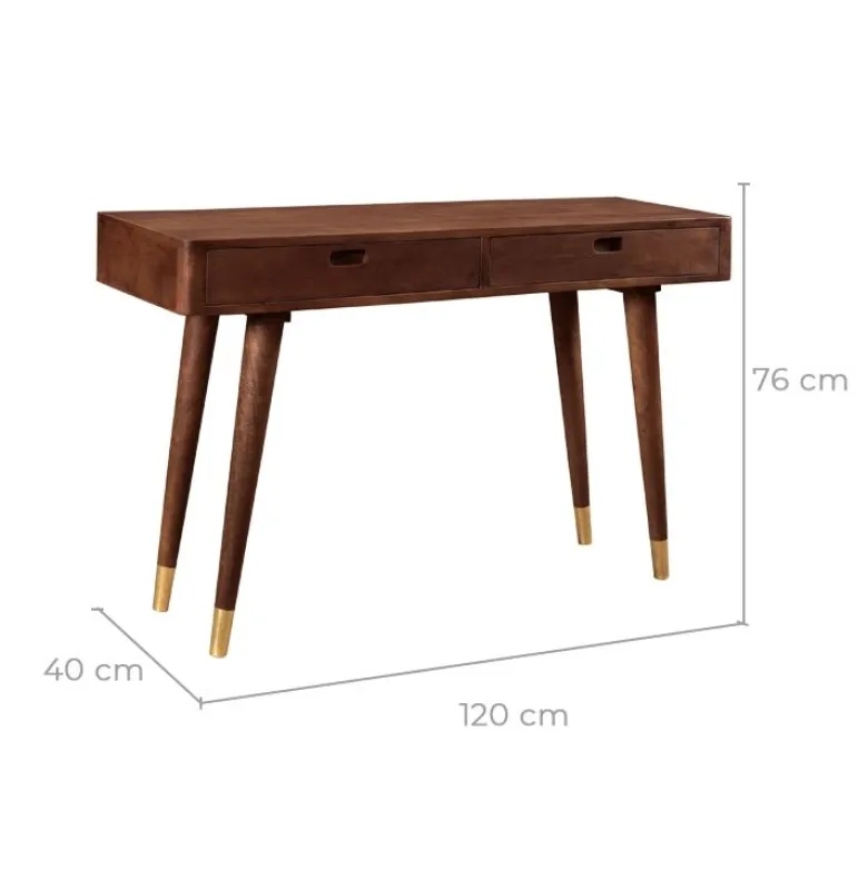 Console en bois massif 2 tiroirs et détails dorés - colombo