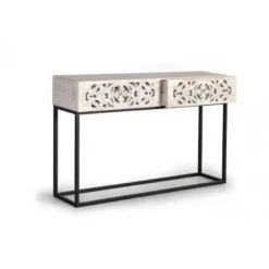 Console 2 tiroirs bois blanc - poméline