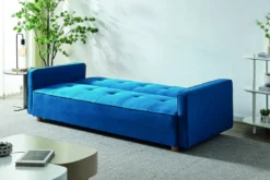 Copenhague canapé scandinave convertible 3 places en tissu bleu canard