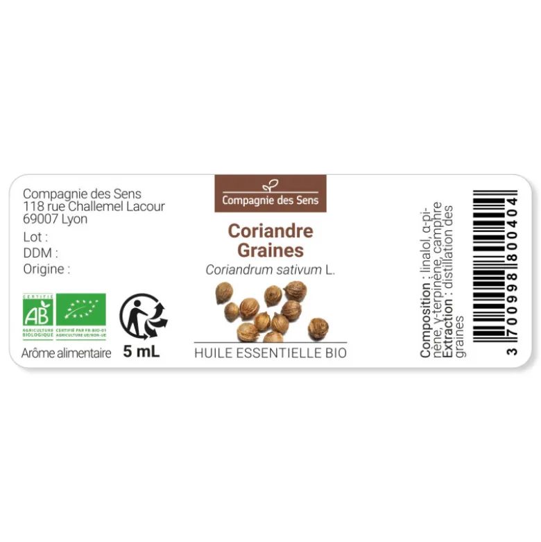 Coriandre graines - huile essentielle bio - 5ml garantie chromacert® - chémotypé