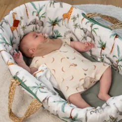 Couffin bébé avec matelas, habillage en satin de coton et drap housse en gaze de coton - Collection Safari