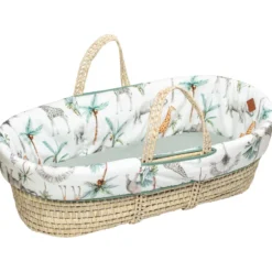Couffin bébé avec matelas, habillage en satin de coton et drap housse en gaze de coton - Collection Safari