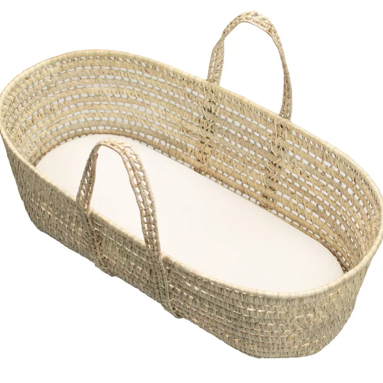 Couffin bébé avec matelas, habillage en satin de coton et drap housse en gaze de coton - Collection Safari