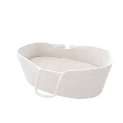 Couffin pour bébé tressé avec matelas en coton blanc cassé marron