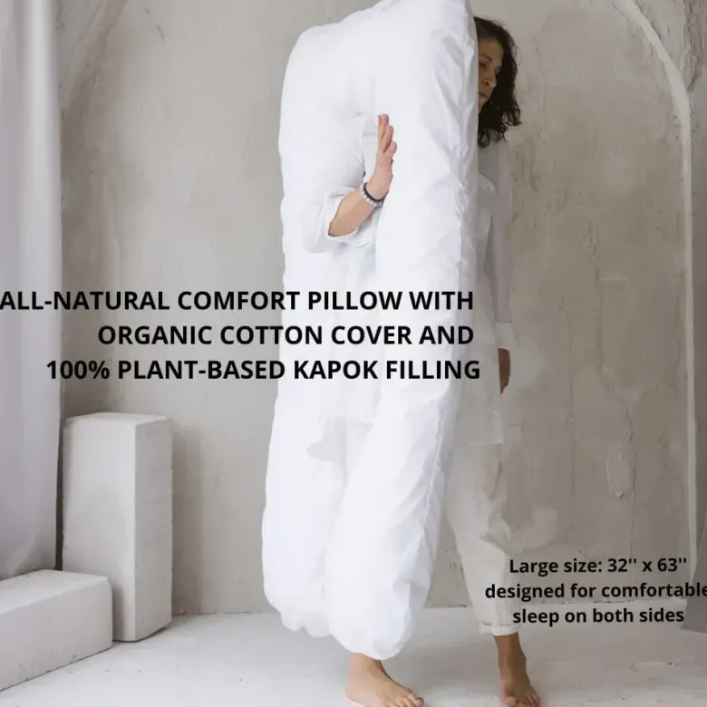 Coussin de corps en u, housse biologique fibres pes blanc
