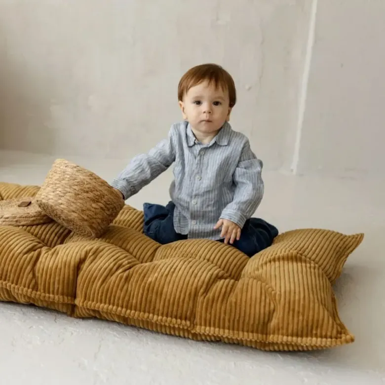 Coussin de sol capitonné en velours côtelé style matelas 90x150 moutarde jaune