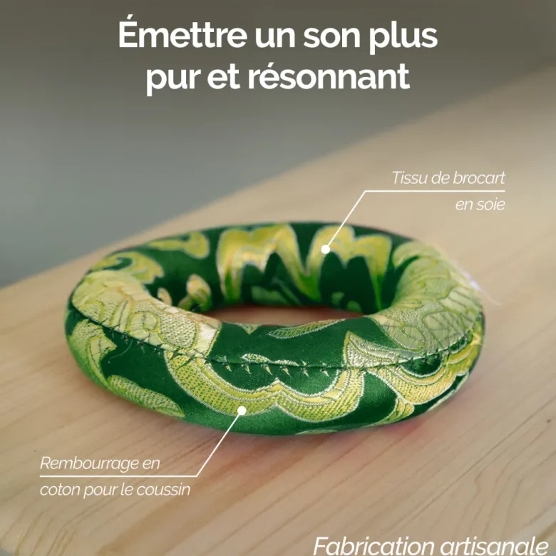 Coussin rond pour bol chantant tibétain Vert