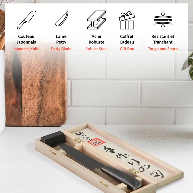 Couteau japonais de cuisine pretty lame damassée manche en bois