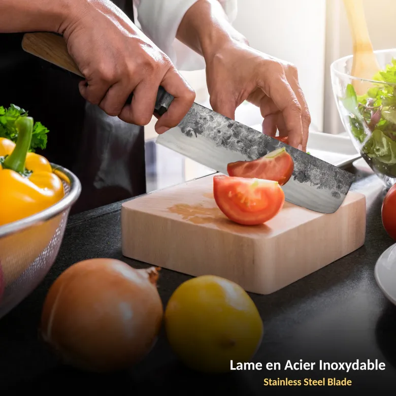 Couteau nakiri forgé main acier japonais manche bois coffret cadeau