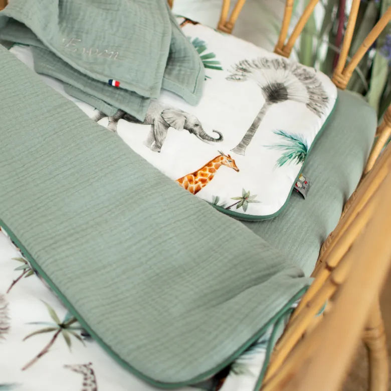 Couverture et coussin berceau safari