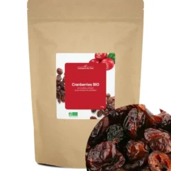 Cranberries bio - 1kg (en moitiés, infusées au jus de pomme, séchées)