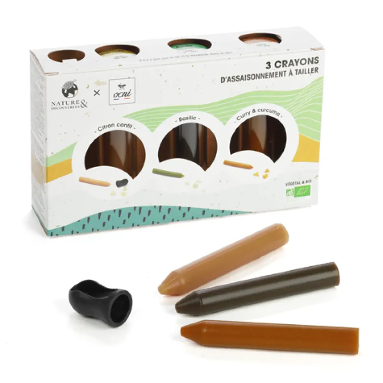 3 crayons d'assaisonnement bio à tailler