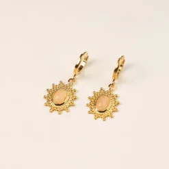 Créoles dorées soleil - quartz rose