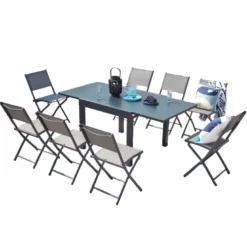 Cualica salon de jardin 8 places en aluminium gris foncé