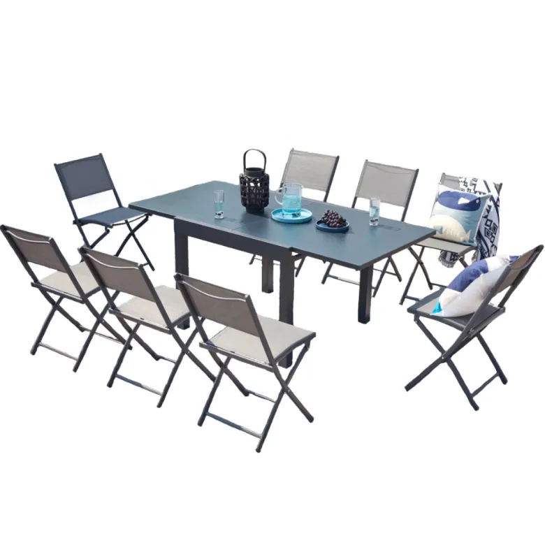 Cualica salon de jardin 8 places en aluminium gris foncé