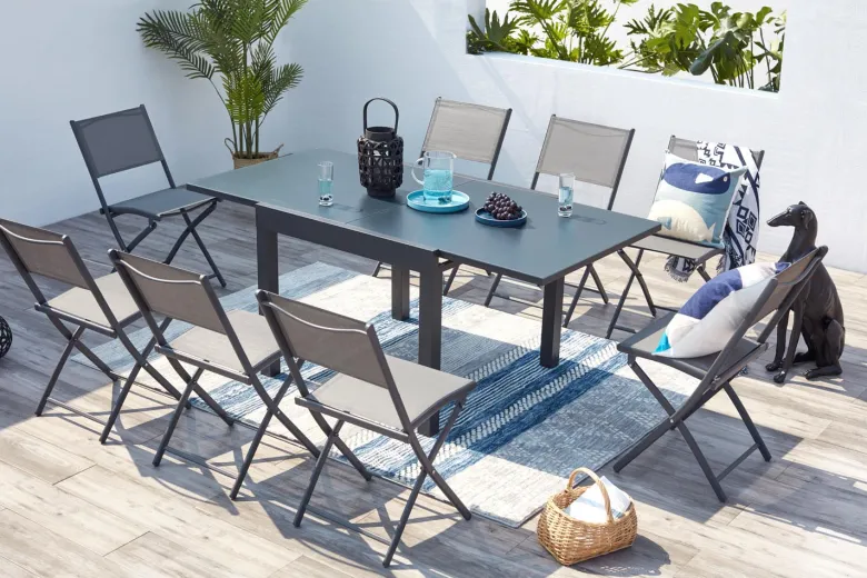 Cualica salon de jardin 8 places en aluminium gris foncé