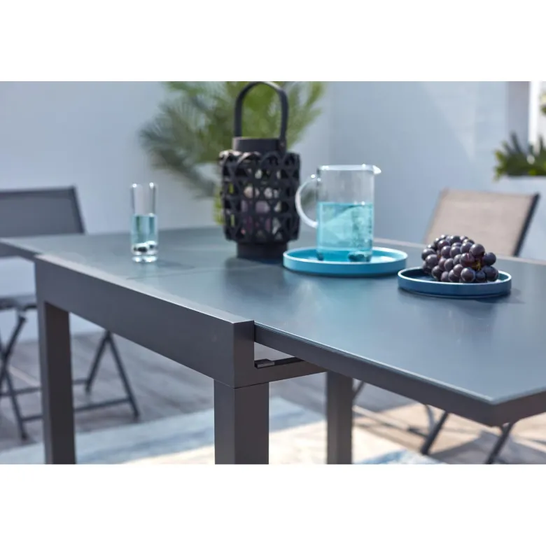 Cualica salon de jardin 8 places en aluminium gris foncé