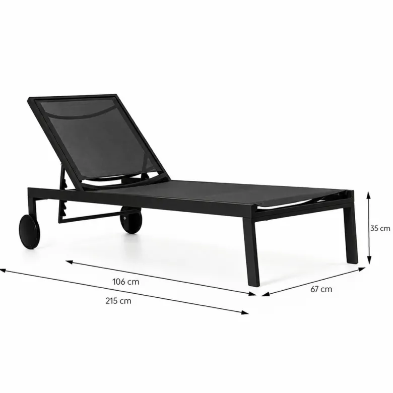 Cuba lot de 2 bains de soleil inclinables noir avec roues en aluminium