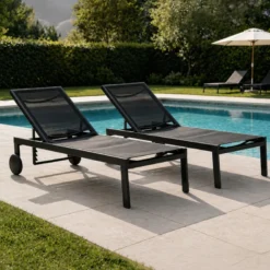 Cuba lot de 2 bains de soleil inclinables noir avec roues en aluminium