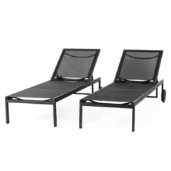 Cuba lot de 2 bains de soleil inclinables noir avec roues en aluminium